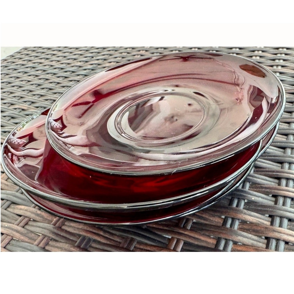 Set of 5 Vintage Arcoroc France Ruby Red Glass Berry Dessert Saucers Cottagecore